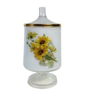 Autumn Sunflower Apothecary Jar With Lid Candy Frosted Glass Shabby Cottage Chic